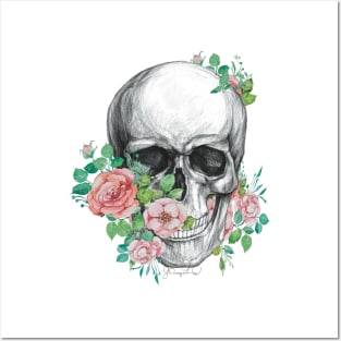 Skull in roses Posters and Art